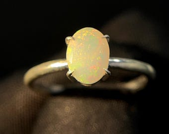 Bague opale d'Éthiopie naturelle, Bague en argent sterling 925, Bagues d'opale éthiopienne Welo coupées au feu, Pierre ovale, Pierre de naissance d'octobre, Gifs d'anniversaire