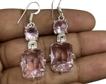 Rose Quartz Earrings 925 Sterling Silver Earrings Beautiful Faceted Rose Quartz Loose Gemstone Earrings Handmade Stone Earrings Gift For Her