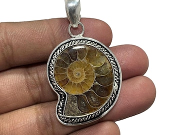 Natural Ammonite Fossil Pendant: Handmade 925 Sterling Silver Jewelry Gifts For her