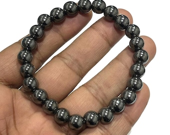 Natural Hematite Gemstone Bracelet, Handmade Crystal Bead Bracelets, 8 mm Stretch Bracelets, Gift for Women and Men Bracelets