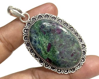 Ruby in Kyanite Sterling Silver Pendant: Handmade Gemstone Jewelry