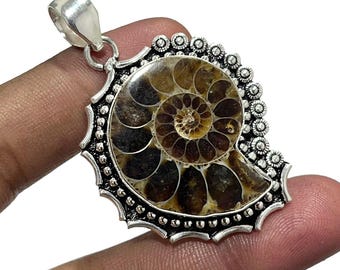 Natural Ammonite Fossil Pendant: Handmade 925 Sterling Silver Jewelry Gifts For her
