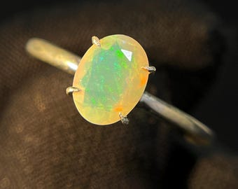 Bague opale d'Éthiopie naturelle, Bague en argent sterling 925, Bagues d'opale éthiopienne Welo coupées au feu, Pierre ovale, Pierre de naissance d'octobre, Gifs d'anniversaire