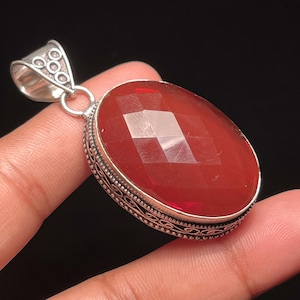 Granat Anhänger, 925 Sterling Silber Anhänger, Roter Granat Anhänger, Edelstein Anhänger, Roter Granat Anhänger, Jahrestag Geschenke, Geschenk für Sie / Ihn