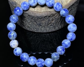 Bracelet de pierres précieuses de sodalite naturelle, bracelets de perles de cristal faites main, bracelets extensibles de 8 mm, cadeau pour femme et homme