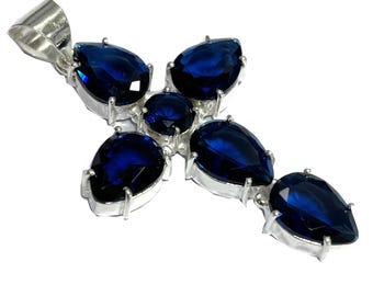 Tanzanite Cross Pendants 925 Sterling Silver Cross Pendant Faceted Blue Tanzanite Gemstone Pendants Handmade Stone Pendant Gift For Her