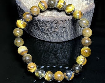 Natural Yellow Tiger's eye Gemstone Bracelet, Handmade Crystal Bead Bracelets, 8 mm Stretch Bracelets, Gift for Women and Men Bracelets