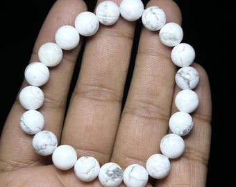 Natural Howlite Gemstone Bracelet, Handmade Crystal Bead Bracelets, 8 mm Stretch Bracelets, Gift for Women and Men Bracelets