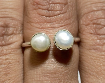 Natural White Pearl Ring,Pearl Silver Ring,Adjustable Ring,925 Silver Ring,Double Stone Ring,Freshwater Pearl Ring,Ring For Women,Pearl Ring