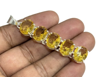Faceted Citrine 925 Sterling Silver Pendant - Bohemian Jewelry Gift