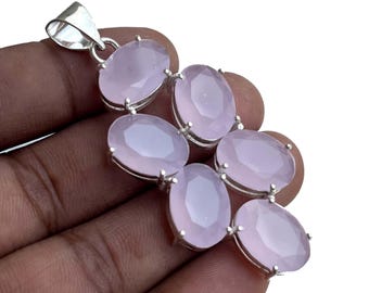 Rose Chalcedony 925 Sterling Silver Pendant: Oval Gemstone, 6cm