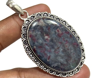 Ruby in Kyanite Sterling Silver Pendant: Handmade Gemstone Jewelry