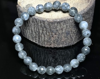 Natural Faceted Moss Agate Gemstone Bracelet, Handmade Crystal Bead Bracelets, 8 mm Stretch Bracelets, Gift for Women and Men Bracelets
