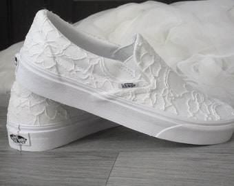 Slip On Lace Wedding Vans, Vans slip On Bridal Trainers, Wedding Authentic Vans, Wedding Trainers For Brides, Vegan Wedding Shoes.