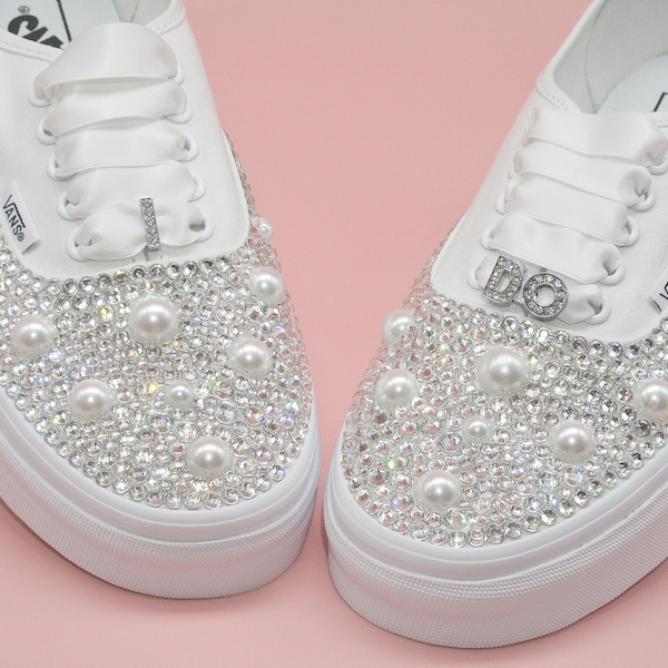 Bridal Wedding Crystal & Pearl  " I Do" Vans / Custom Bling Sneakers trainers