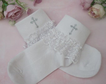 Communion Printed Frilly Ankle Socks, Sneaker Socks.