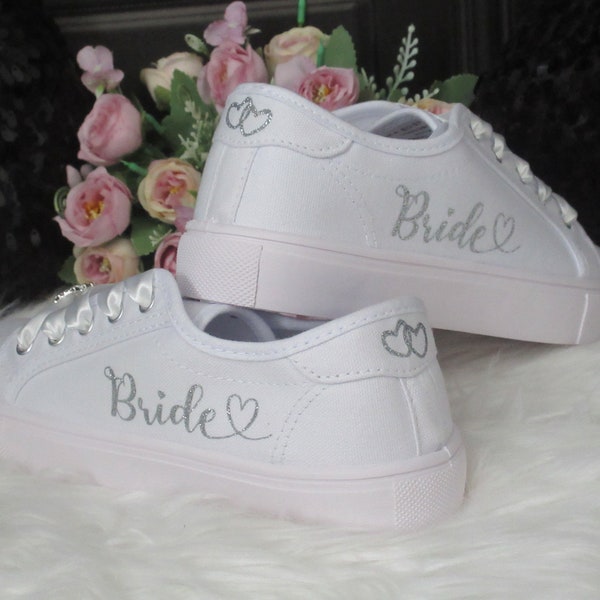 Unique Brides Glitter Print White Wedding Trainers, Custom Wedding Sneakers, Wide Fit Option, Wedding Trainers, Vegan Shoes