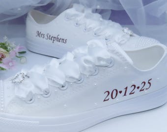 Personalized Pearl Bridal Converse: Custom Wedding Trainers