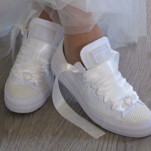 Wedding Bridal Custom Ivory Pearl Converse- Bride Sneakers- Bling Converse.