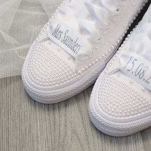 Personalised Wedding Trainer Laces, Wedding Converse Personalised Laces, Lo Top / Hi Top Ribbon laces,Bride Trainer Laces. image 8