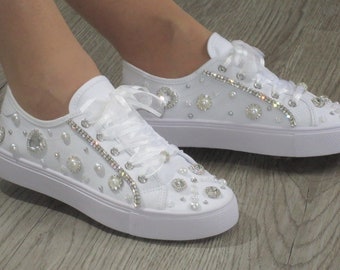 Wedding Bridal Sneakers/ Bride Embellished Shoes/ Custom Bling Sneakers/ Bridal Shoes.