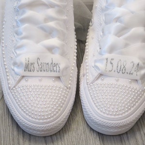 Personalised Wedding Trainer Laces, Wedding Converse Personalised Laces, Lo Top / Hi Top Ribbon laces,Bride Trainer Laces. image 6