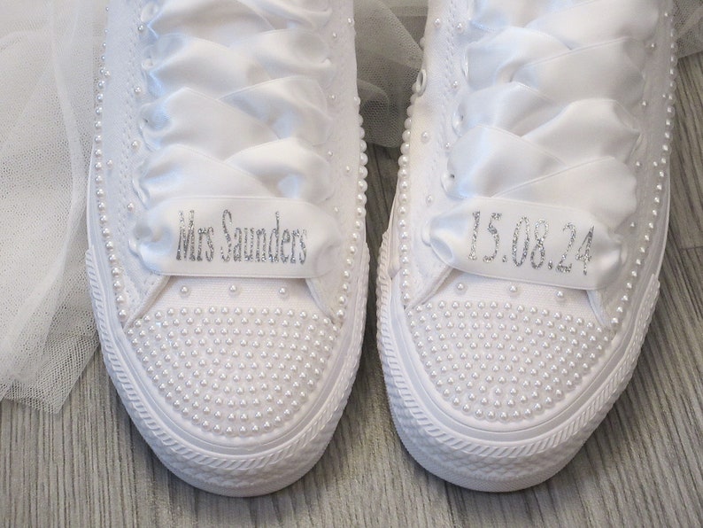 Personalised Wedding Trainer Laces, Wedding Converse Personalised Laces, Lo Top / Hi Top Ribbon laces,Bride Trainer Laces. image 6