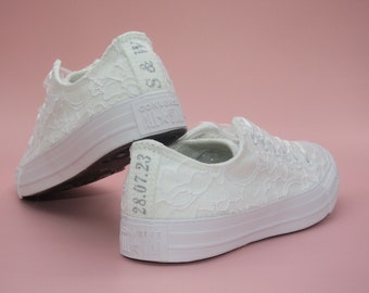 Converse da sposa in pizzo bianco personalizzate/Personalizzazione di qualsiasi colore/Sneakers da matrimonio/Scarpe da sposa/Converse personalizzate.