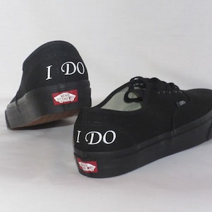 Vans de mariage personnalisés « I Do » pour le marié, chaussures Vans noires authentiques, chaussures de marié.