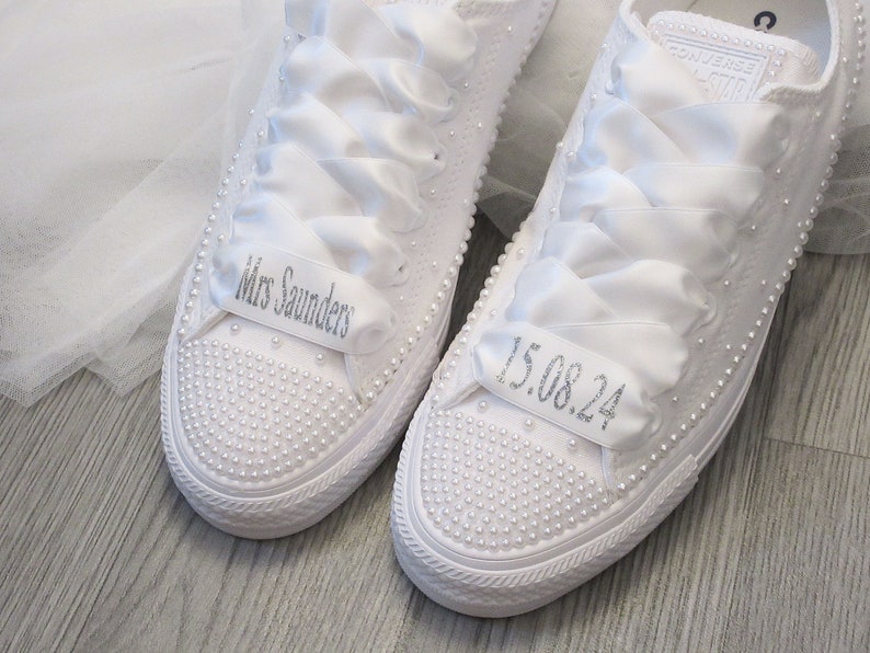 Personalised Wedding Trainer Laces, Wedding Converse Personalised Laces, Lo Top / Hi Top Ribbon laces,Bride Trainer Laces. image 4
