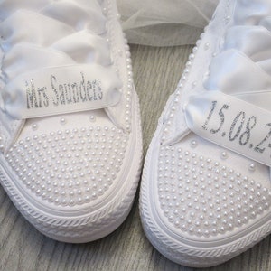 Personalised Wedding Trainer Laces, Wedding Converse Personalised Laces, Lo Top / Hi Top Ribbon laces,Bride Trainer Laces. image 9