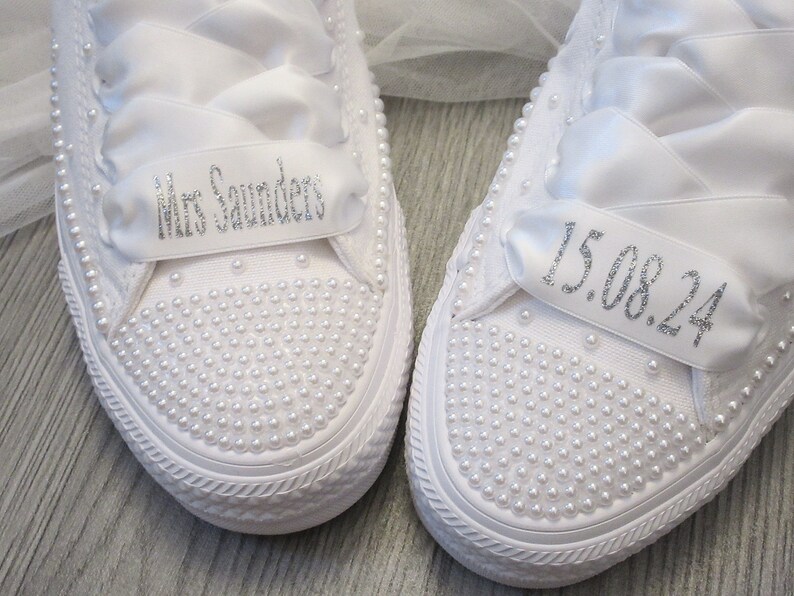 Personalised Wedding Trainer Laces, Wedding Converse Personalised Laces, Lo Top / Hi Top Ribbon laces,Bride Trainer Laces. image 9