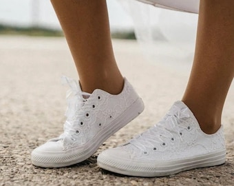 Wedding Lace Converse, White Lace Bridal Converse, Sneakers for Bride.