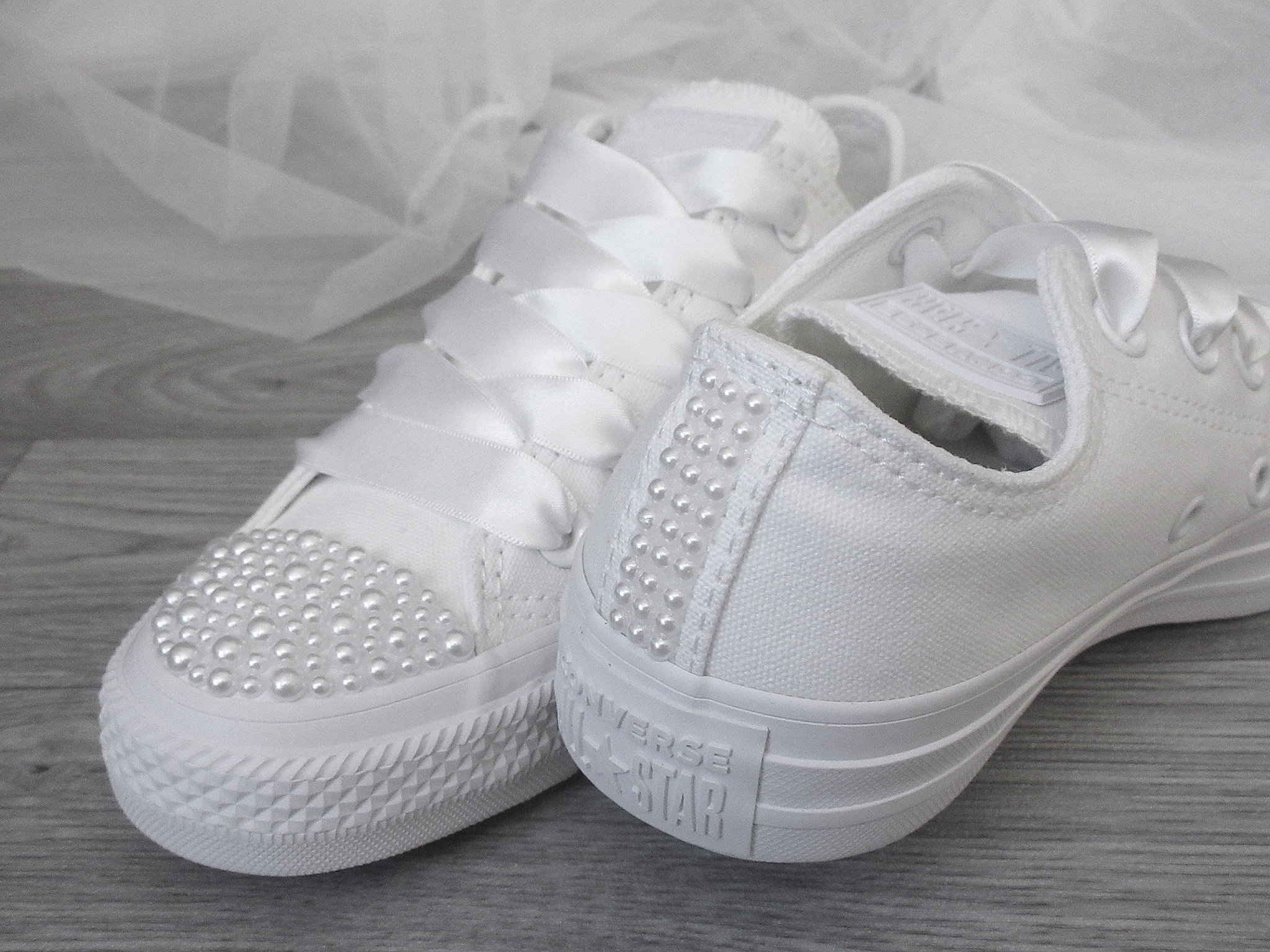 Custom White Pearl Wedding Bridal Converse Wedding Trainers for Brides Wedding Sneakers Bride Trainers