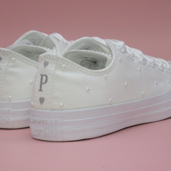 Personalised Wedding Converse, White Pearl Converse, Wedding Sneakers, Bride Converse.