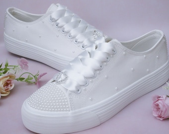 Custom Pearl Bridal Trainers, Wedding Trainers For Brides,