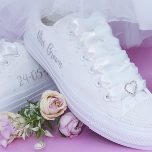 Personalised Wedding Bridal Custom Converse, Pearl Converse, Wedding Sneakers For Brides.