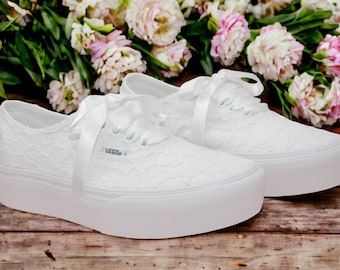 Wedding Bridal White Lace Platform Vans, Wedding Trainers for Brides, Vans Wedding Trainers.