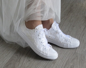 Wedding Lace Converse, Weiße Spitze Braut Converse, Sneakers für Braut.