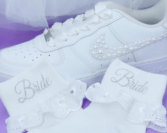 Bride Frilly Socks, Wedding Trainer/Sneaker Socks, Personalised Wedding Socks, Gift For Bride.