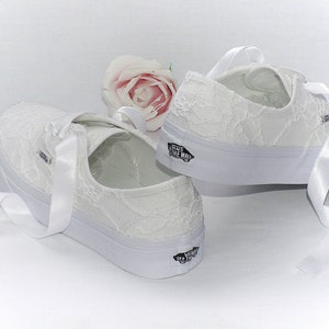Wedding Bridal Custom White Lace Vans Shoes, Bride Sneakers, Vans Authentic.