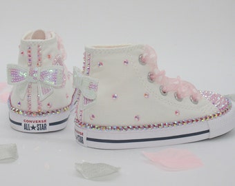 Baby Toddler Girls Custom Crystal Converse, Flower Girl Converse, Girls Party Shoes.