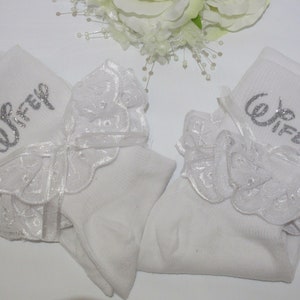 Bride Frilly Socks, Wedding Trainer Sneaker Socks, Personalised Wedding Socks.