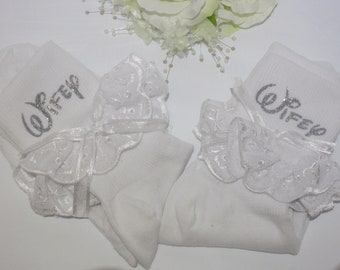 Bride Frilly Socks, Wedding Trainer Sneaker Socks, Personalised Wedding Socks.