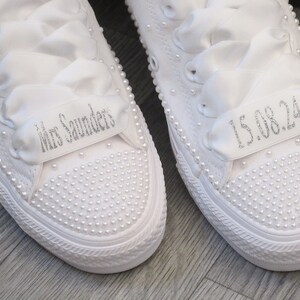 Personalised Wedding Trainer Laces, Wedding Converse Personalised Laces, Lo Top / Hi Top Ribbon laces,Bride Trainer Laces. image 3