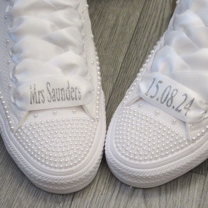 Personalised Wedding Trainer Laces, Wedding Converse Personalised Laces, Lo Top / Hi Top Ribbon laces,Bride Trainer Laces. image 7