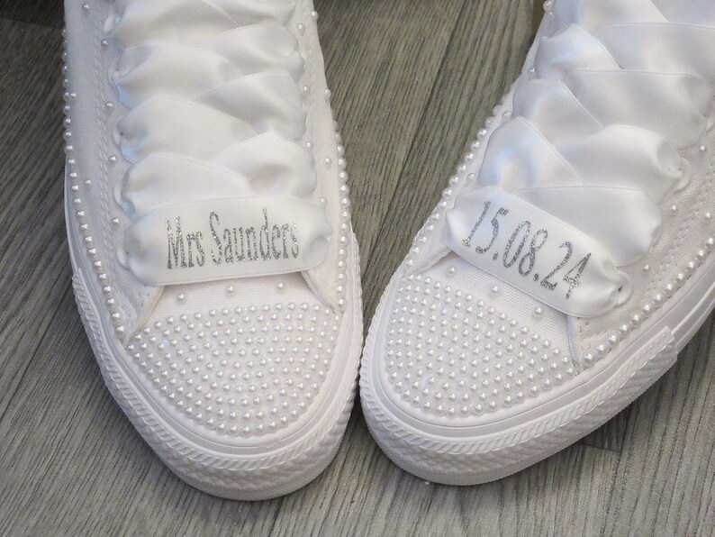 Personalised Wedding Trainer Laces, Wedding Converse Personalised Laces, Lo Top / Hi Top Ribbon laces,Bride Trainer Laces. image 7