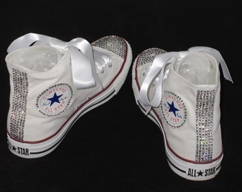 Wedding Bridal Hi Top White Crystal Converse -Custom Bling Sneakers Trainers- All  Colours.