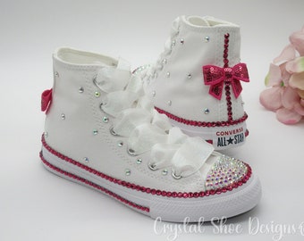 Baby Toddler Girls Custom Crystal Converse, Flower Girl Converse, Girls Party Shoes.