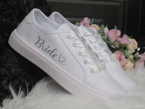 Unique Brides Glitter Print White Wedding Trainers Custom Wedding